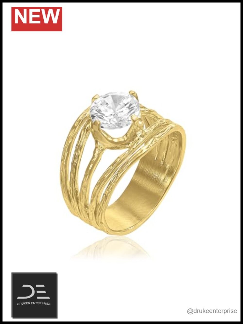 14K Gold Plated Sterling Silver CZ Ring Vintage Statement 3.40 TCW 925 Round